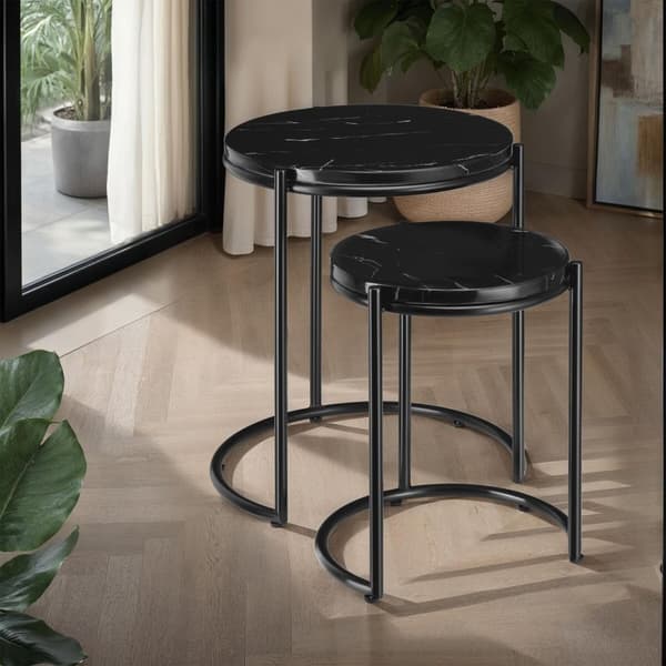 Sidebord Ellsa, marmorplade, stålramme - sort/sort,Sæt med 2 stk.
