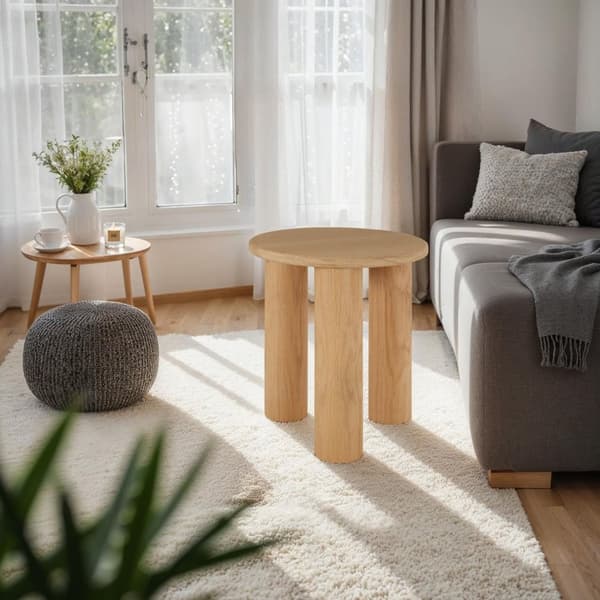 Sidobord Sisi, rund design av massivt trä - Ljus ek
