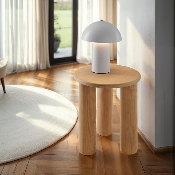 Sidobord Sisi, rund design av massivt trä - Ljus ek