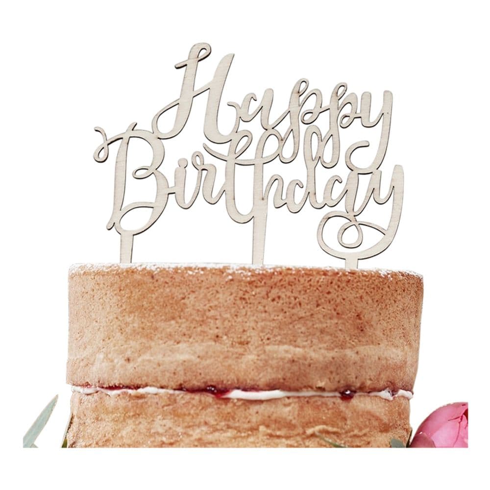 Kakedekorasjon i Tre Happy Birthday