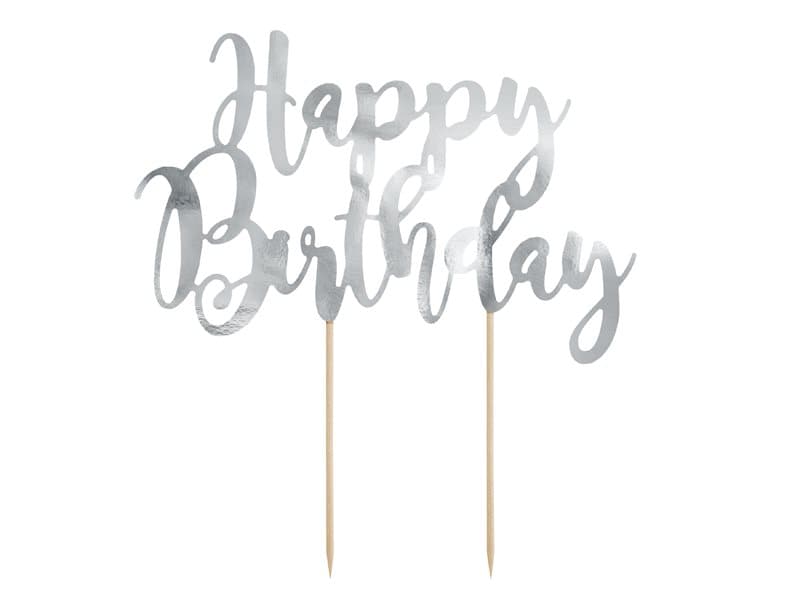Cake topper Silver "Happy birthday"
