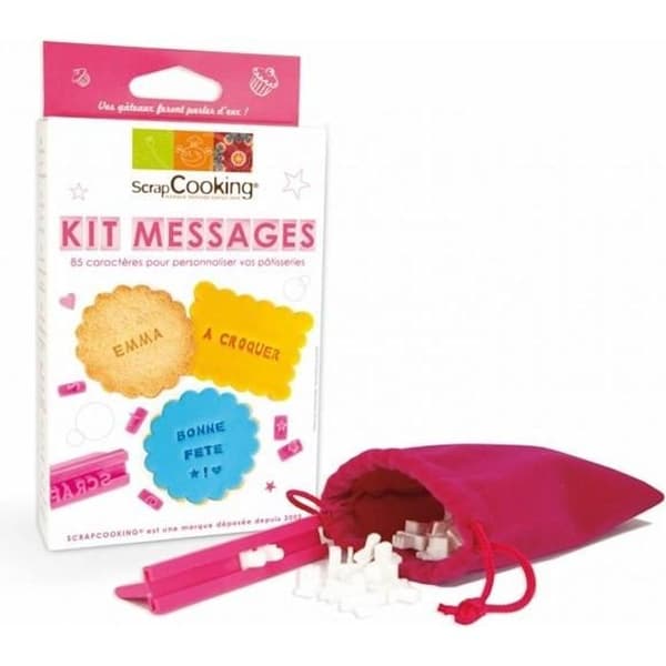 Cookie Messages Kit - SCRAPCOOKING - Fuchsia - 85 tecken - Sammetspåse ingår - Praktiskt