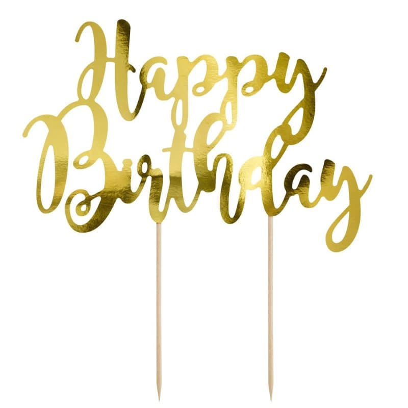 Cake Topper - Happy Birthday - Guld - PartyDeco