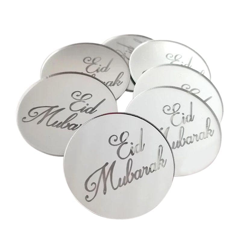 Liten Rund Topper Eid Mubarak Silver