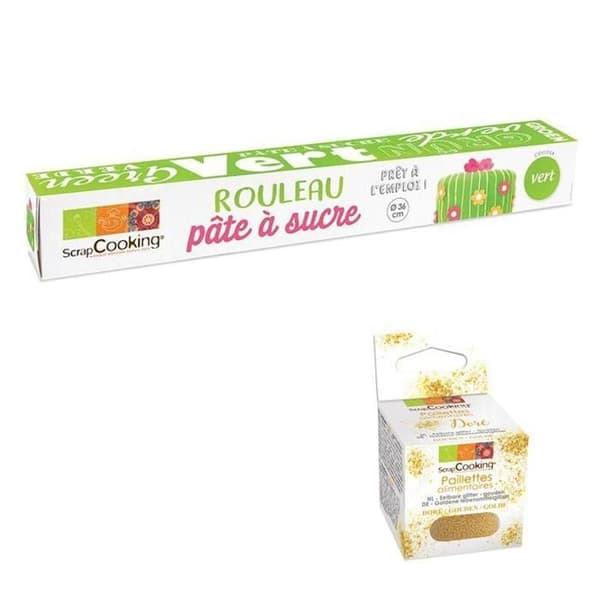 Sockerpasta - Ej specificerad - Ø 36 cm - Grön - Guldglitter - Klar att använda