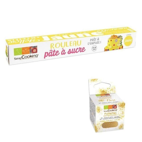 Sockerpasta - Ospecificerad - Ø 36 cm - Gul - Klar att använda - Guldglitter