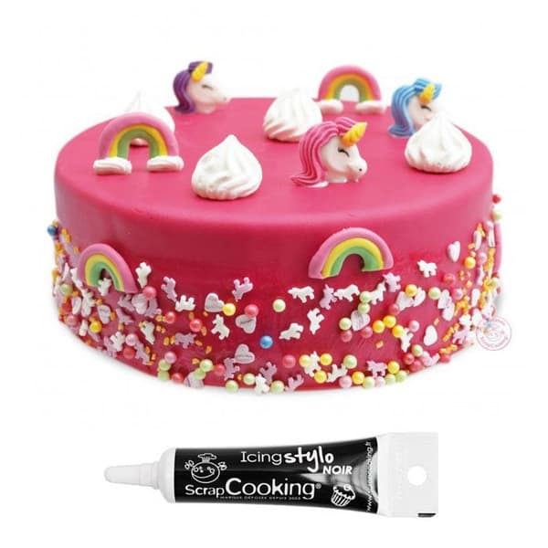 Fuchsia sockerpasta i rulle 430 g + Svart glasyrpenna