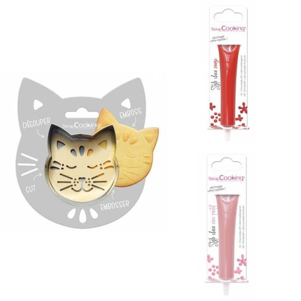 Cat Relief Cookie Kit + 2 pastellröda och rosa chokladpennor