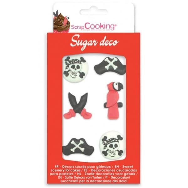 Sockerdekoration - Pirat - 6 st - Flerfärgad - Svart - Tårtor och cupcakes