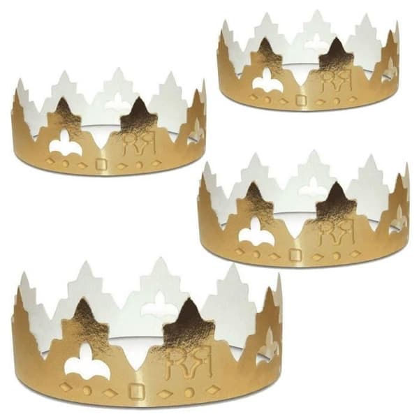 Kartongkronor - Klassisk - 4 stycken - Guld - För galette des rois - Både för damer och herrar