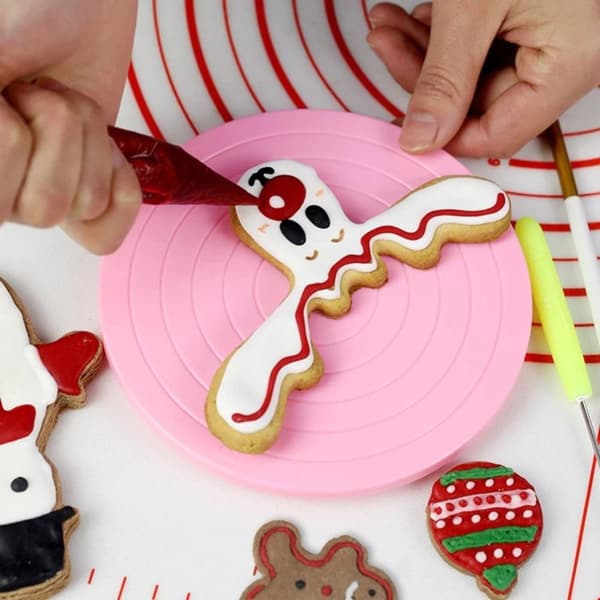 14 cm diameter sömlös DIY-tårtskiva, roterande plattform för dessertdekoration, säker att använda, lätt att städa