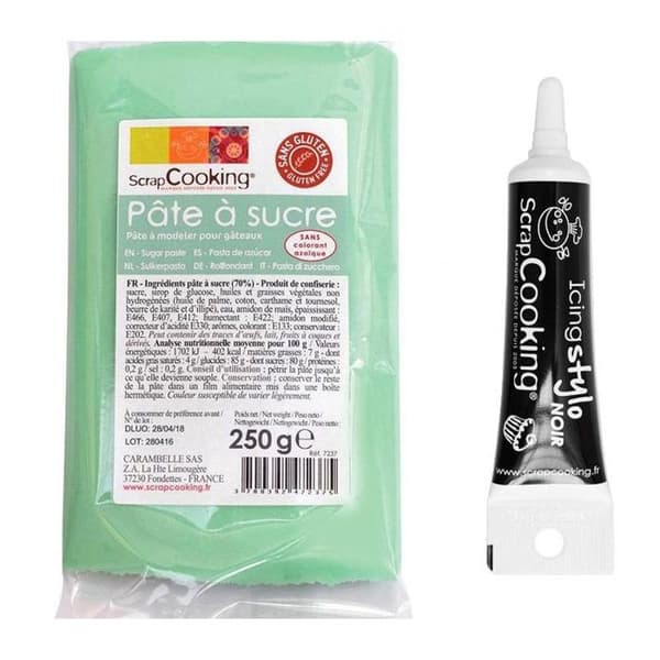 Vattengrön sockerpasta 250 g + Svart glasyrpenna