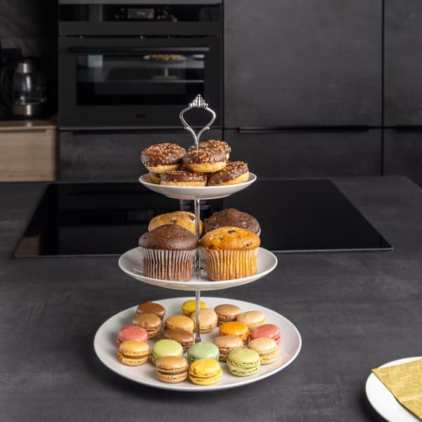 Tårtställ i porslin med 3 våningar - serveringsställ för tårtor, muffins, frukt och mycket mer