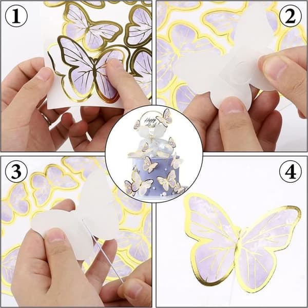 Set med 21 Fjärilstårta Toppers Butterfly Cupcake Toppers för födelsedagstårta, Baby Shower Lila
