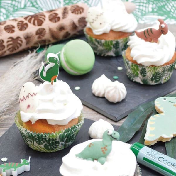 Syrdekoration - Dinosaurie - 6 st - Multifärgad - Beige - Ideal för tårtor och cupcakes