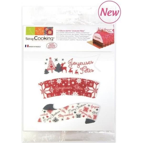 Happy Holidays waferdekorationer - ScrapCooking - Set med 3 tallrikar - Röd - Blandad - Skandinavisk