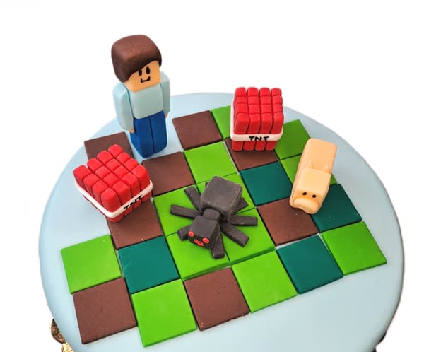 Sukkerkagefigur Edderkop som fra Minecraft