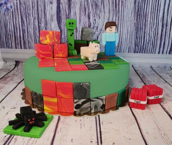 Sukkerfirkanter, lavastensfliser, Minecraft-kage