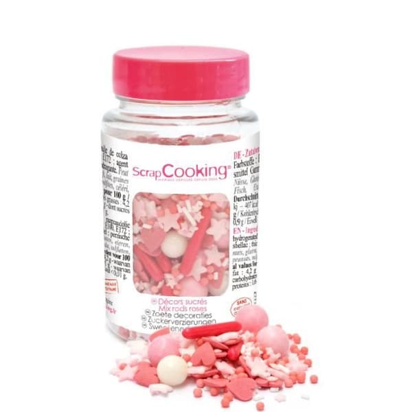 Sockerpärlor - Scrapcooking - Stänger - 70g - Pastellrosa - Ätbart dekorationer