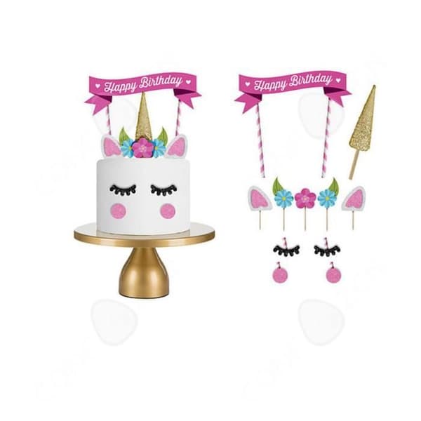 CONFO® Tårtdekoration enhörning födelsedag flicka regnbåge handgjorda tillbehör återanvändbar ballong fest banner glad bi