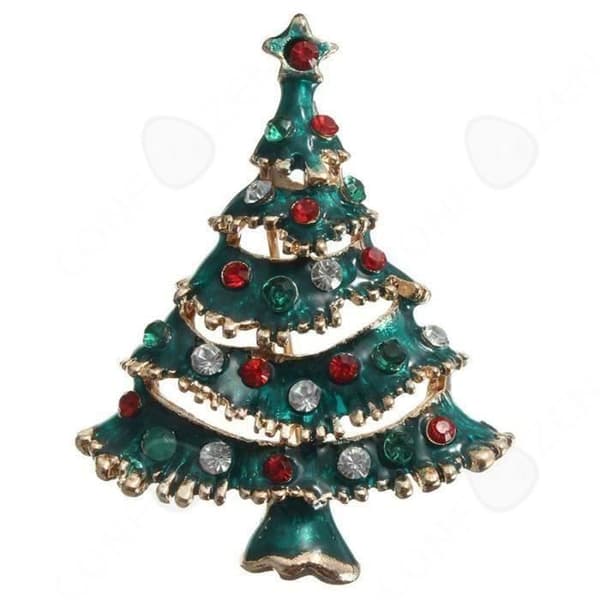 Brosch - CONFO - Julgran - Grön emalj - Strass - Metallstift