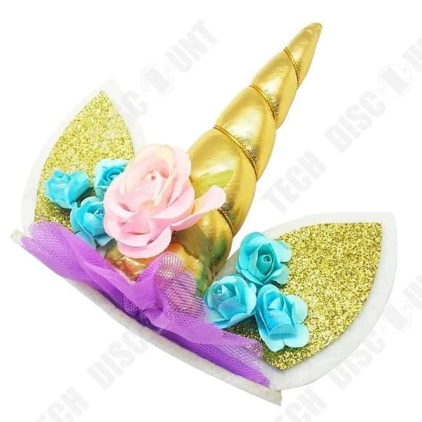 TD® Unicorn Horn Cake Topper - Guldtyg födelsedagstillbehör för barns födelsedagsfest