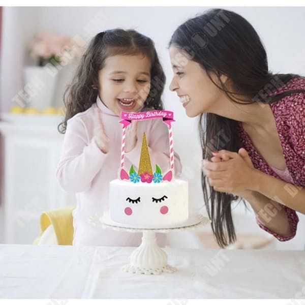 TD® Unicorn Cake Topper Birthday Girl Rainbow Handgjorda tillbehör Återanvändbar ballongfest Happy Birth Banner