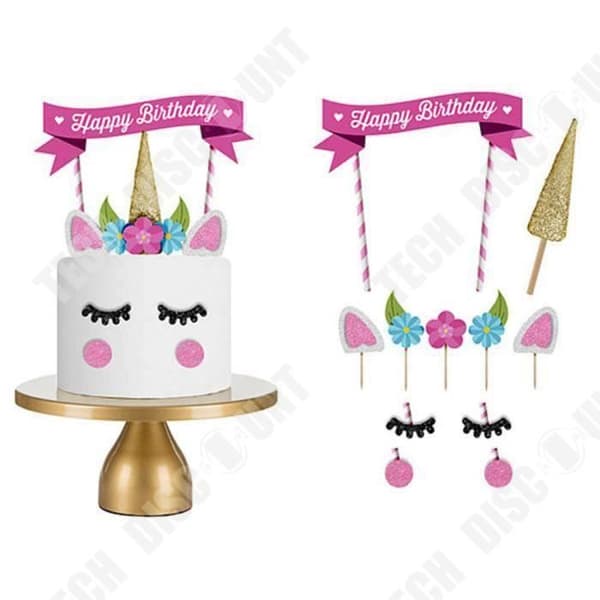 TD® Unicorn Cake Topper Birthday Girl Rainbow Handgjorda tillbehör Återanvändbar ballongfest Happy Birth Banner