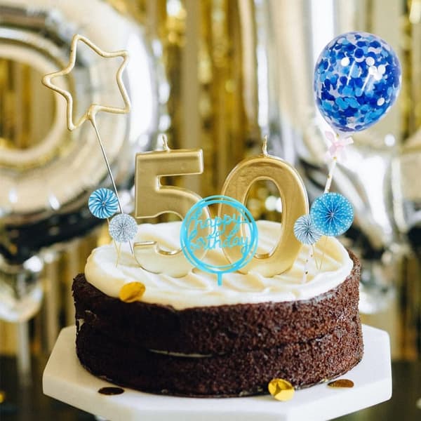 Blå Tårttopper Set – 13 delar med Stjärnor, Ballonger, Blommor & Sol – Födelsedagsdekoration