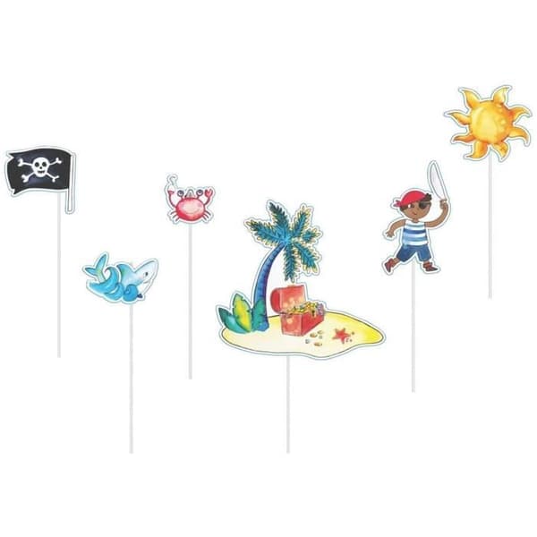 Tårtdekorationer - P'TIT Clown - re22520 - Paket med 6 - Flerfärgad - 20 cm - Piratkalas