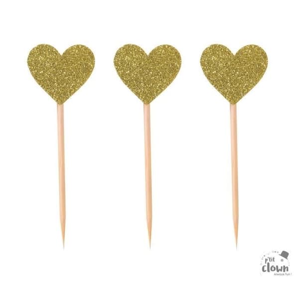 P'TIT Clown re21220 - Set med 12 dekorationer i form av hjärtan glittrande guld 7,5 cm