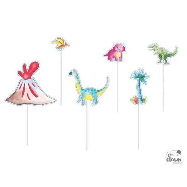 P'TIT Clown re22518 - Set med 5 dinosaurtårtpinnar till födelsedagen