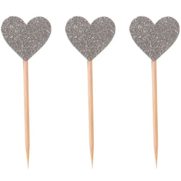 Piques déco - P'TIT Clown - re22729 - Set med 12 - Glittrande hjärta Silver - 7,5 cm