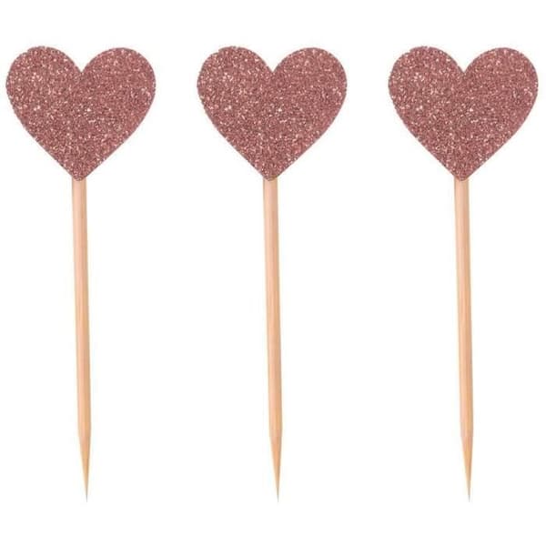 Piques déco - P'TIT Clown - Set med 12 - Glittrande hjärta - Roséguld - 7,5 cm
