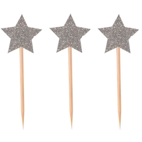 Piques déco - P'TIT Clown - re22730 - Set om 12 - Glittrande stjärnor - 7,5 cm - Silver