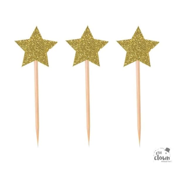 Piques déco - P'TIT Clown - re21221 - Set 12 - Glittrande Stjärna Guld - 7,5 cm