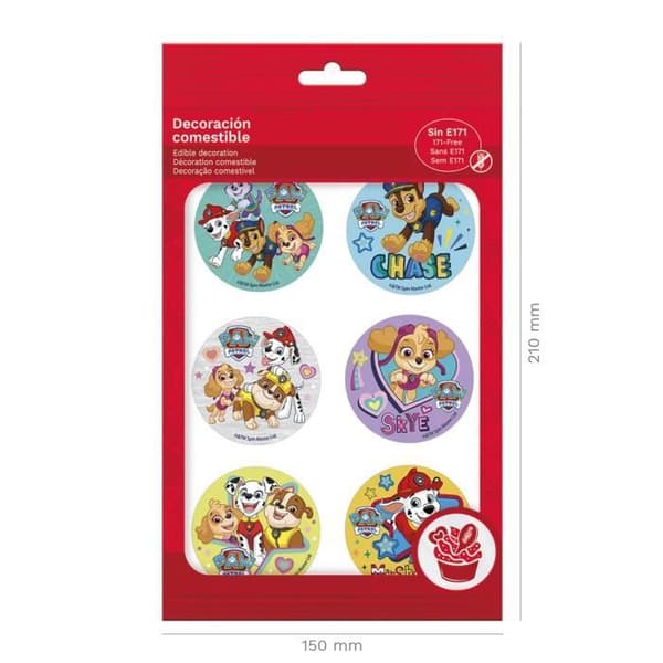 6 SMÅ SOCKERFRIA SKIVOR PAW PATRULLE FÖDELSEDAGSCUPCAKE DECOR