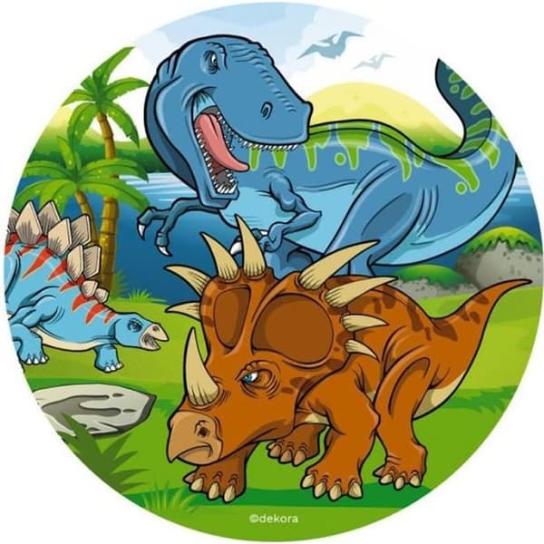 Disk dekoration tårta i ätbart papper - Dinosaur - Vit