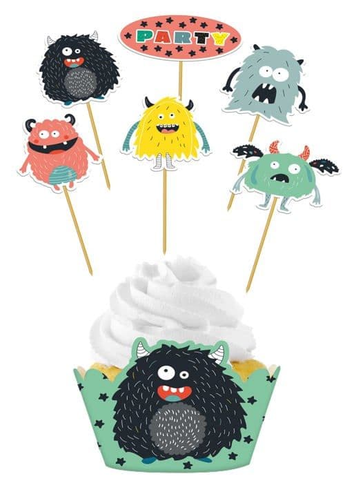 Figurindekoration för tårtor Folat - 68306 - Set med dekorationer för cupcakes Monster Bash - 12 delar, Multicolor