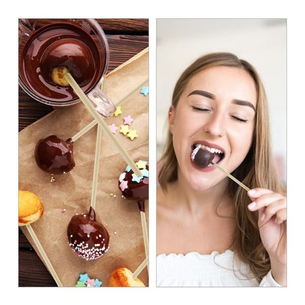 Relaxdays - 10045763 - Cake pops-pinnar, 250 stycken, 15 cm långa, bambustänger, pinnar, kakor, Natur