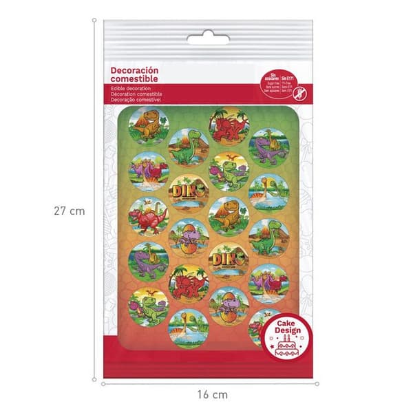 Mini Ätbara Skivor - AZYME - DINOSAURER - Tårtdekoration - 20 stycken - 3,4 cm
