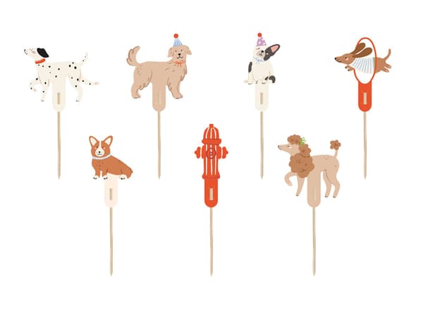 Cupcake-dekorationer Hundar, 7-9,5 cm, mix (1 förpackning / 7 st.)