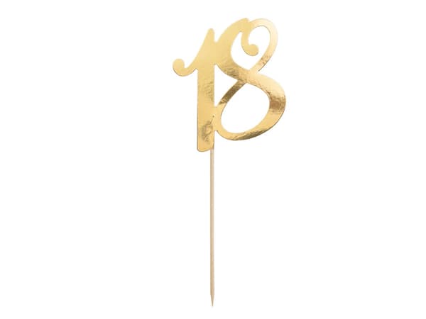 Tårtdekoration ''18'', guld, 20,5 cm (1 kartong / 40 st.)