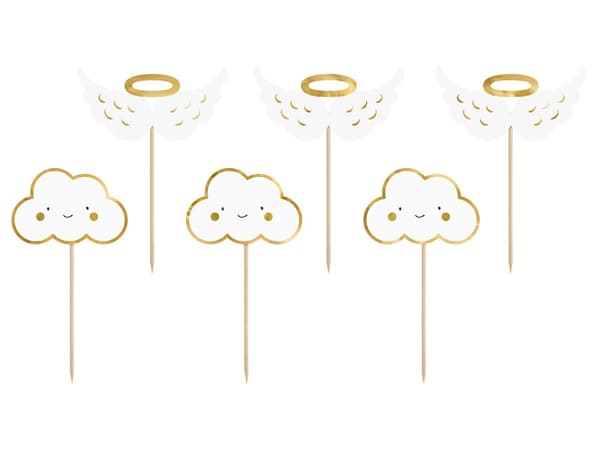Cupcake-dekorationer - Moln och vingar, 12,5 cm (1 kartong / 50 förpackningar) (1 förpackning / 6 st.)