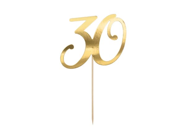 Tårtdekoration ''30'', guld, 20,5 cm