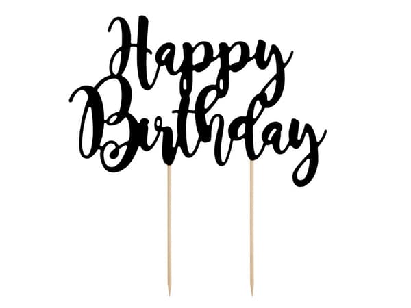 Grattis på födelsedagen tårtdekoration, svart, 22,5 cm