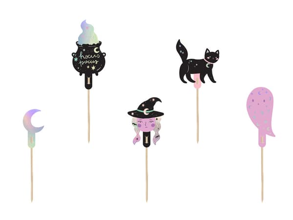 Halloween-kuppikakkukoristeet, 14 cm, sekoitus (1 pkt / 50 pkt) (1 pkt / 6 kpl)