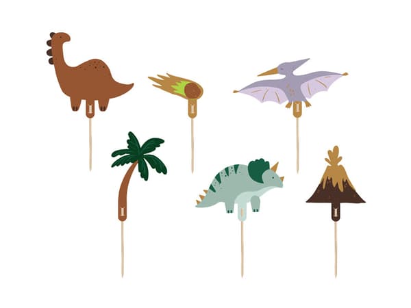Dinosaurer kagetopper, 8-12 cm, mix (1 æske / 40 pakker) (1 pakke / 6 stk.)