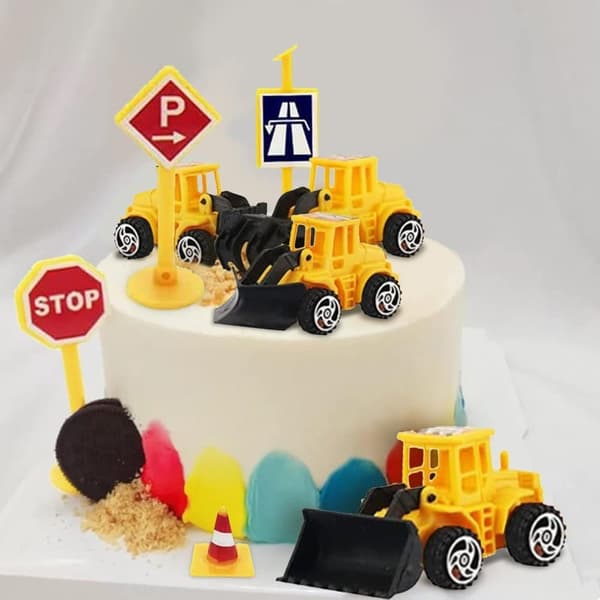 OBOSOE Construction Cake Topper Ajoneuvon kakkukoristelusarja Kuorma-auton kaivinkone Tower Crane Decor Syntymäpäiväjuhlatarvikkeet lapsille Pojille