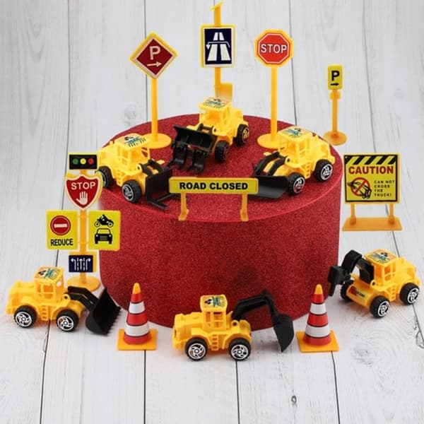 OBOSOE Konstruktion Cake Topper Fordon Cake Dekoration Set Lastbil Grävmaskin Torn Kran Dekor Födelsedagsfest Tillbehör för Barn Pojkar